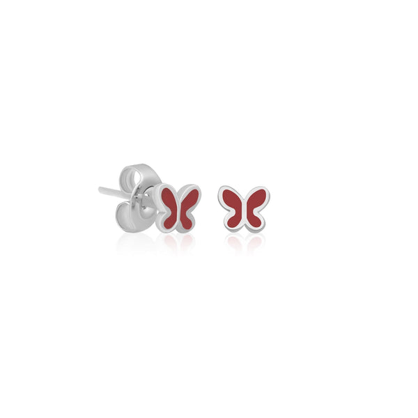 Navaro Baby Earrings NEB-S107 Red Butterfly Silver Rhodium-Coated Zircon Hypoallergenic