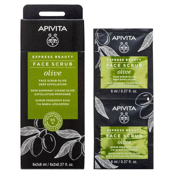 APIVITA Express Beauty Olive Face Scrub for Oily and Combination Skin 6 Pack, 2 x 8ml
