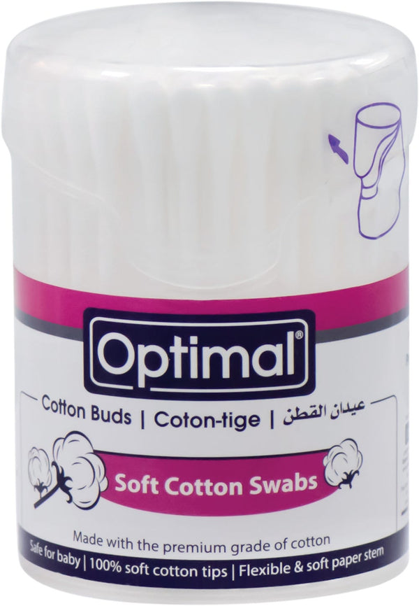 Optimal Cotton Buds Soft Pure Cotton Tips Paper Stem 100 Pieces