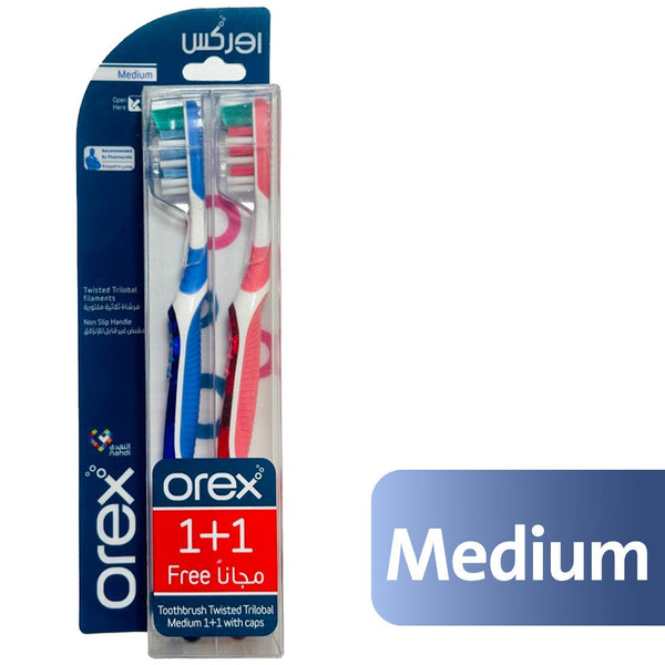 Orex Twisted Trilobal Medium Toothbrushes Blue and Red Value Pack