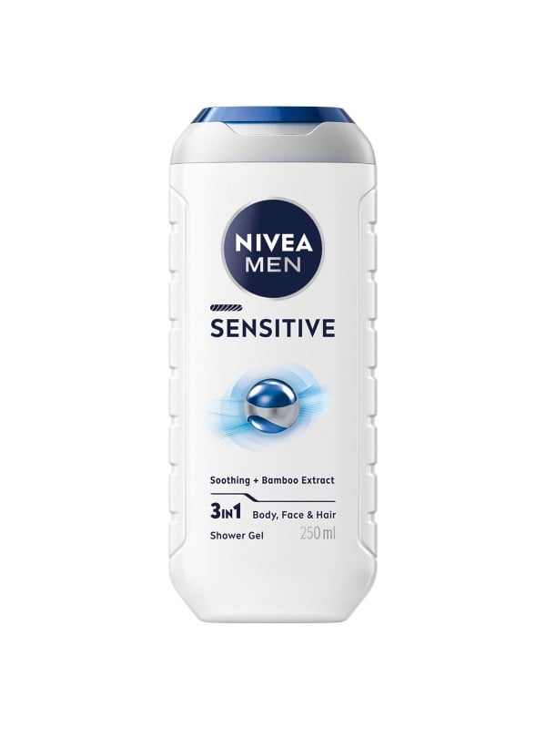 NIVEA Men Sensitive Bamboo Shower Gel, pH-Balanced Cleansing for Body Face and Hair, 250ml