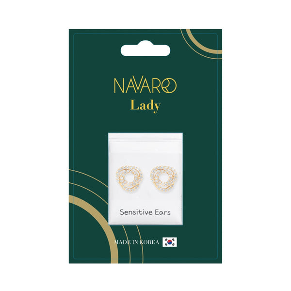Navaro Kids Half Heart Earrings Rhodium-Coated Zircon Silver N EK-S35
