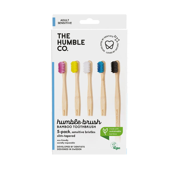 Humble Brush Bamboo Sensitive Curved Toothbrushes Ultra-Soft Bristles 5 Colors, 5 Pieces