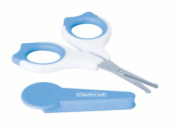Optimal Baby Nail Scissors Blue Rounded Safety Tips Protective Cover
