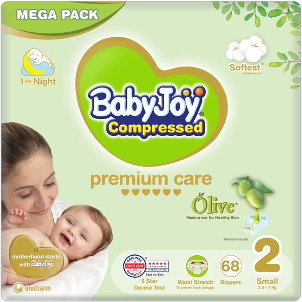 BabyJoy Olive Size 2 Baby Diapers with Olive Oil, 3.5-7 kg, 68 Pieces
