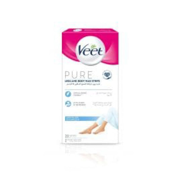 Veet Pure Hair Removal Wax Strips Sensitive Skin Legs & Body 20 Strips