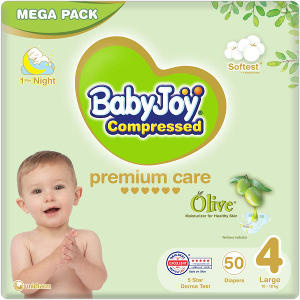 BabyJoy Olive Premium Baby Diapers Size 4, 10-18 kg, 50 Count