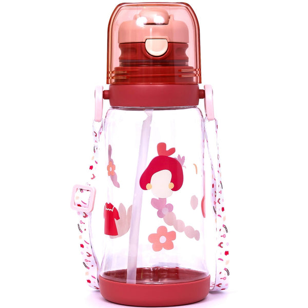 SAMBOX Eazy Kids Water Bottle With Straw One-Touch Lid Leakproof Pink 600ml