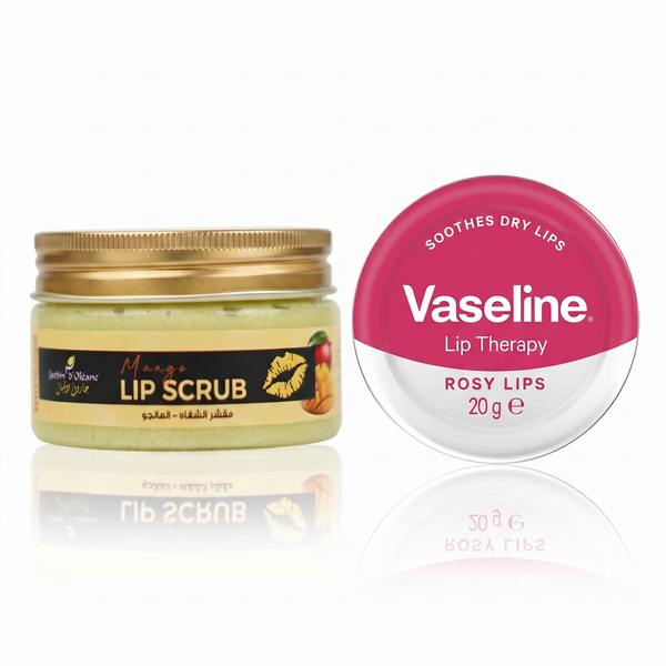 Jardin d'Oleane Velvet Lip Kit Mango Scrub and Vaseline Rosy Lip Moisturizer Set