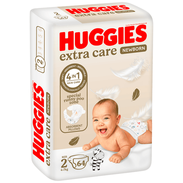 Huggies Extra Care Disposable Diapers Size 2 Small 4-6 kg Jumbo Pack 64 Diapers