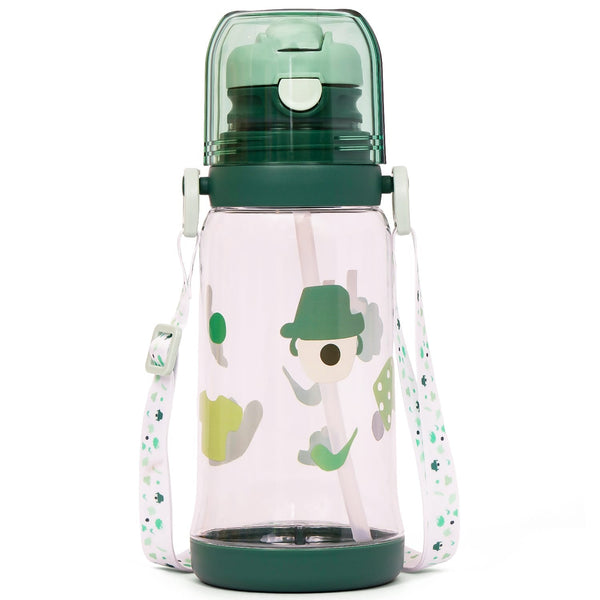 SAMBOX Eazy Kids Water Bottle With Straw, Leakproof Plastic, Green, 600ml
