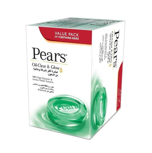 Pears Clear & Glow Bathing Bar Soap Pure Glycerin Lemon Flower Extract 4 Pieces