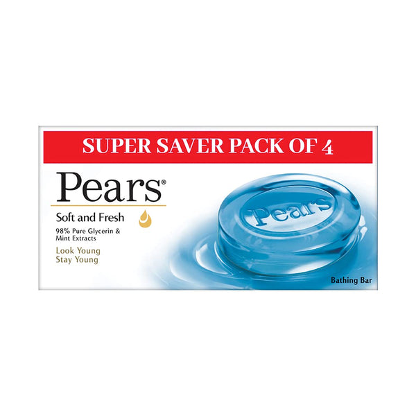 Pears Oil Clear & Glow Bathing Soap Bars, Glycerine Moisturizing Freshness, 4 Pieces
