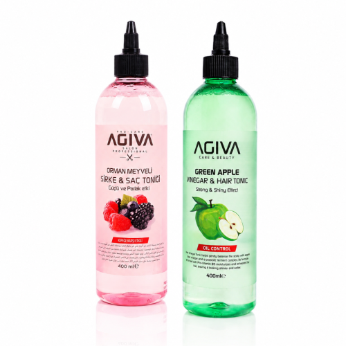 Agiva Raspberry Vinegar & Apple Cider Vinegar Hair Tonic Set, Scalp Refreshing and Shine Care, 400ml x 2