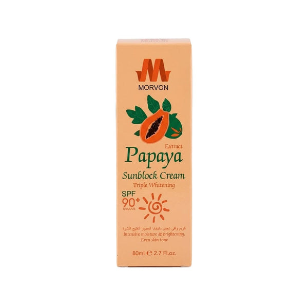 Morvon Papaya Sunscreen Cream, Moisturizing Brightening Formula, 80 ml