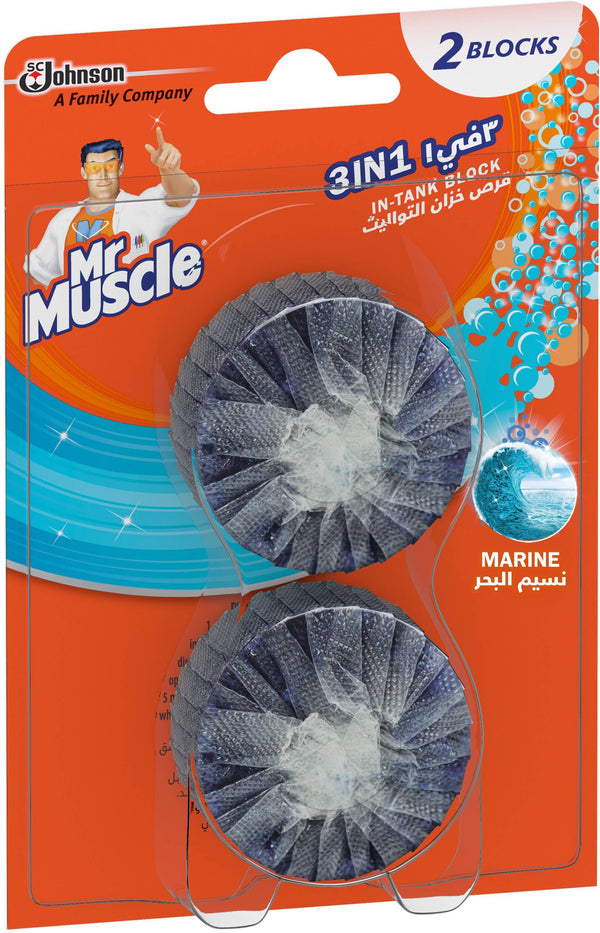 Mr. Muscle In-Tank Toilet Block Marine Scent, Blue Water, 2 x 50 g