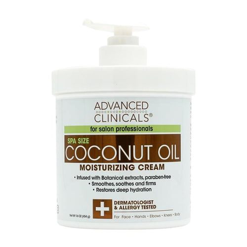Advanced Clinicals Coconut Oil Moisturizing Cream, Hydrating Face and Body Cream, 454g
