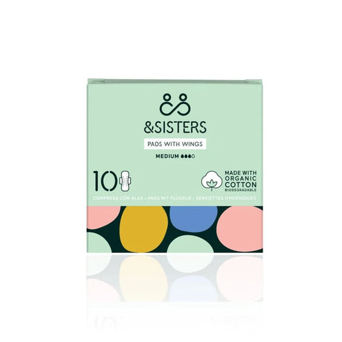 &Sisters Medium Organic Cotton Sanitary Pads With Wings, 10 Pads