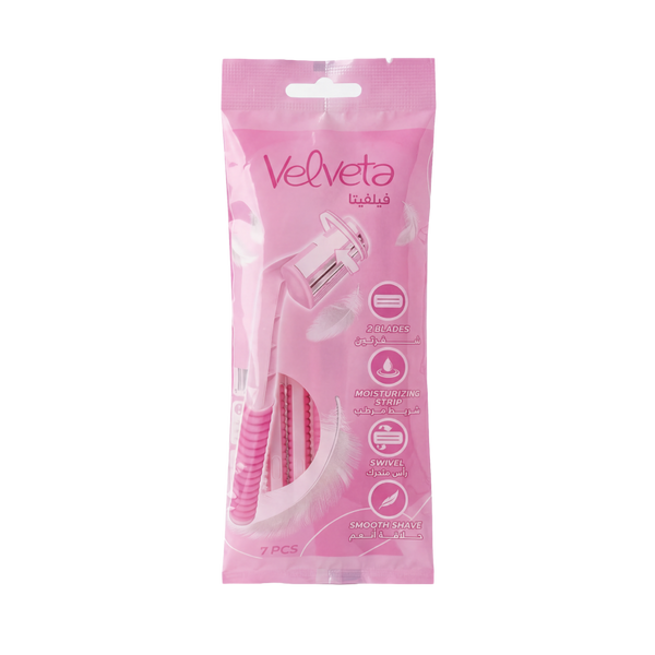 Velveta 2-Blade Disposable Razors for Women, Lubricating Strip, 7 Pieces