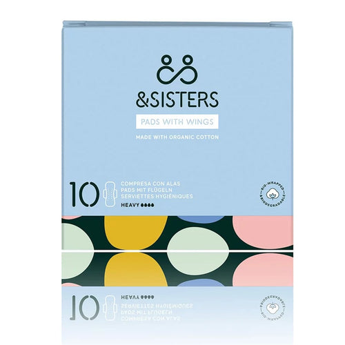 &Sisters Organic Cotton Heavy Pads With Wings, Ultra-Thin, Pack of 10