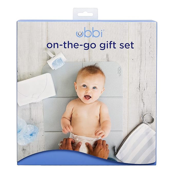 Ubbi On-The-Go Gift Set White Changing Mat Wipes and Bag Dispensers