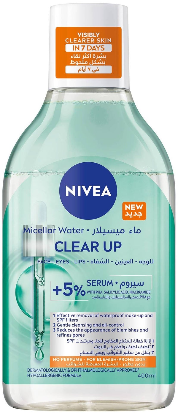 NIVEA Clear Up Serum-Infused Micellar Water PHA Salicylic Acid Niacinamide 400 ml