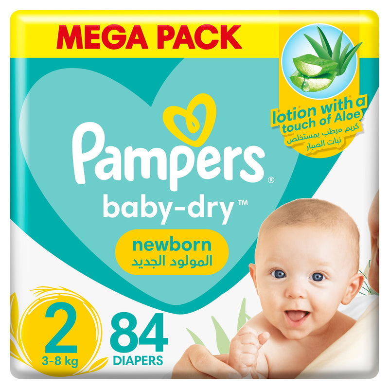Pampers Baby-Dry Aloe Vera Taped Diapers Size 2, 3-8kg, Mega Pack, 84 Diapers