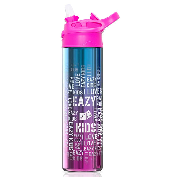 Eazy Kids Stainless Steel Water Bottle Double Wall Straw Lid Pink 530ml