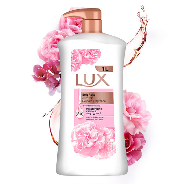 LUX Soft Rose Perfumed Body Wash Gel, Hyaluronic Acid and Glycerin, 1 L