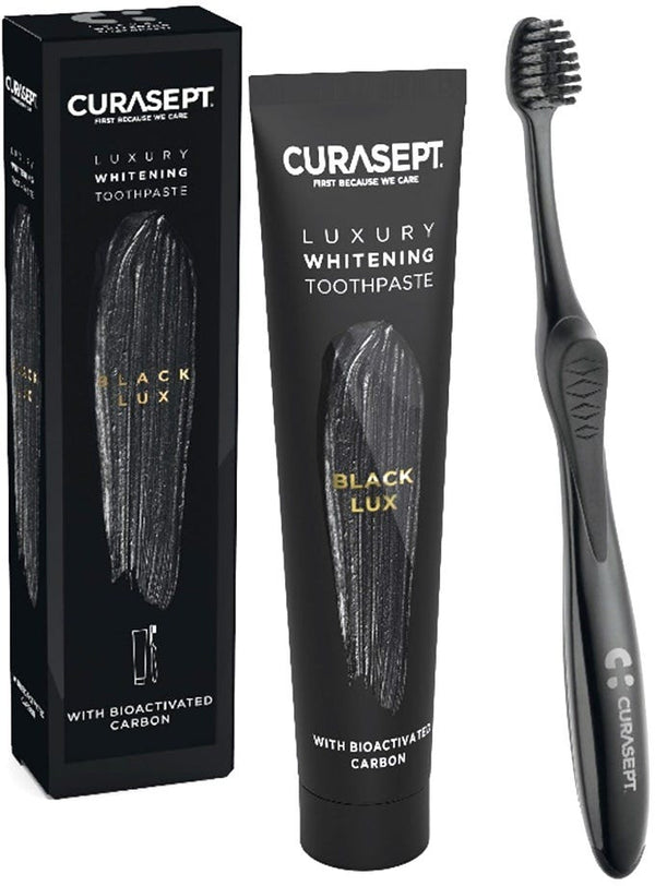 Curasept Black Luxury Brightening Toothpaste 75ml with Activated Charcoal Toothbrush