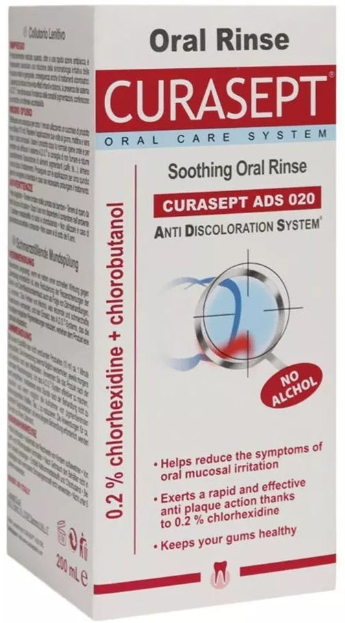 Curasept ADS 020 Soothing Oral Rinse 0.2% Chlorhexidine Hyaluronic Acid 200 ml