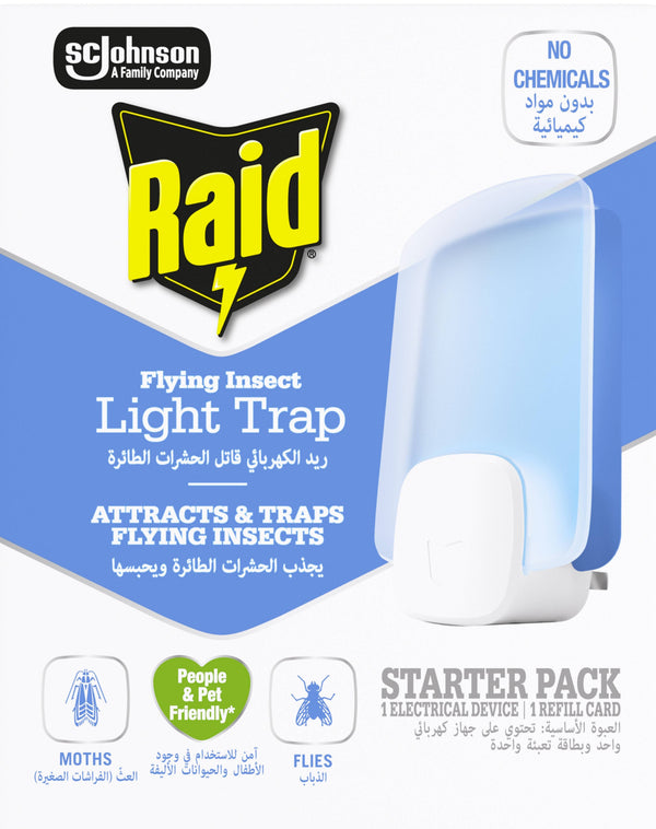 Raid Essentials Flying Insect Light Trap Device with Adhesive Cartridge
