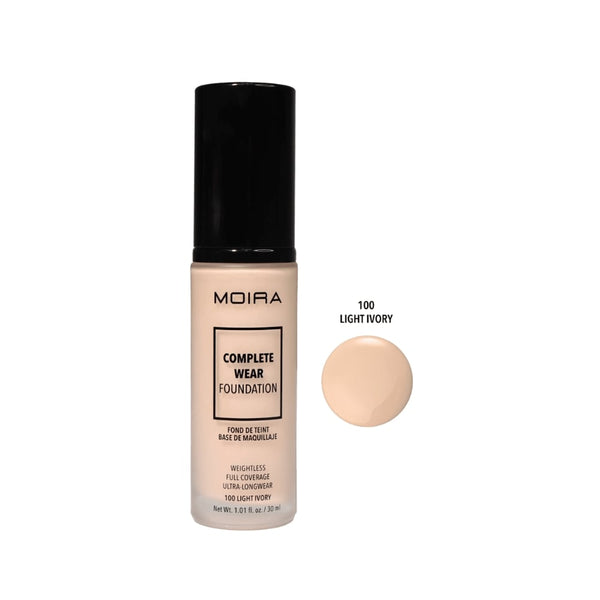 Moira Complete Wear Foundation Natural Matte Medium to Full Coverage 100 Light Ivory