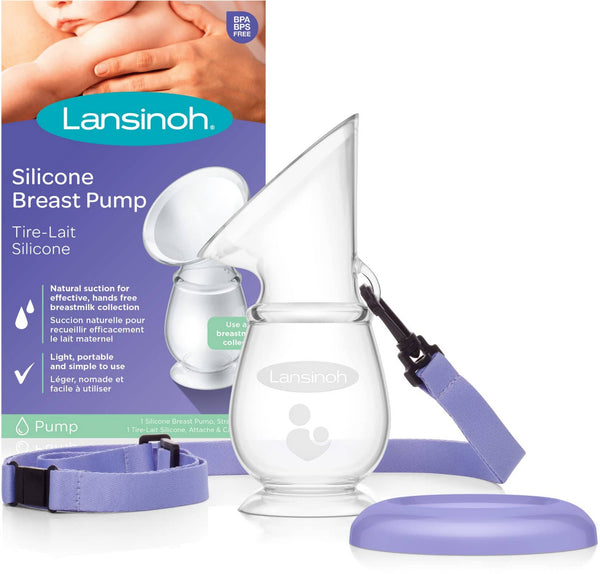 Lansinoh Silicone Breast Pump Hands-Free Milk Collector with Suction Base and Neck Strap