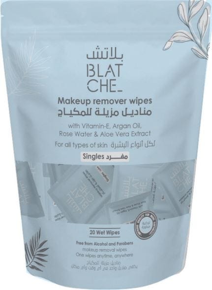 Blatche Makeup Remover Wipes Argan Oil Alcohol-Free Fragrance-Free 20 Pieces