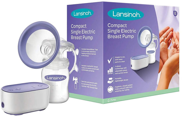 Lansinoh Compact Single Electric Breast Pump, Adjustable Suction and Rhythm, Silicone Cushion