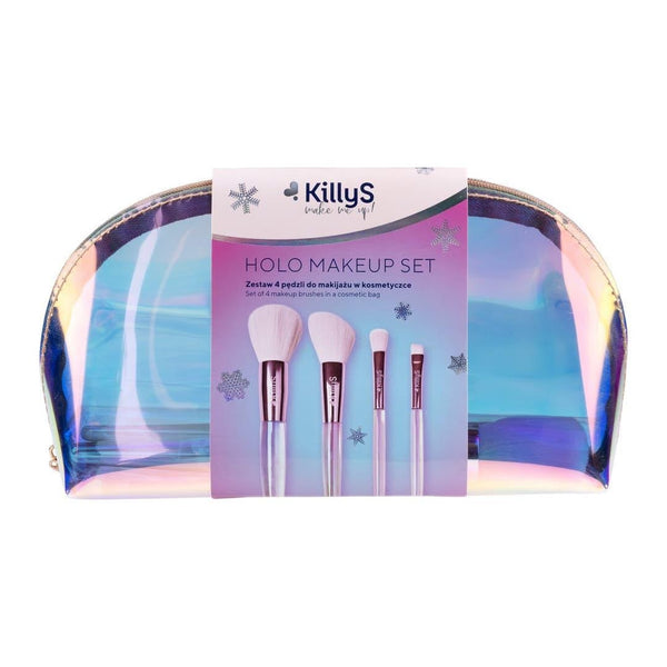 KillyS Metallic Glow Makeup Brush Set Synthetic Bristles 4 Pieces With Metallic Bag