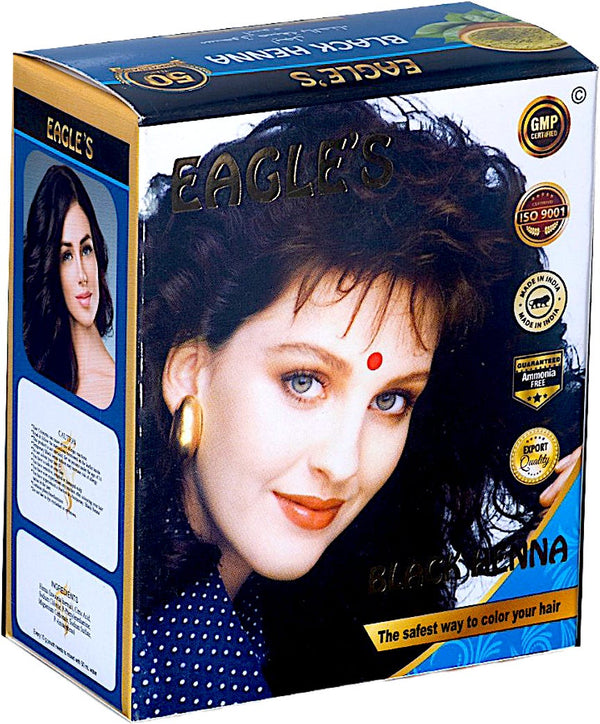 Eagles Black Henna Powder Hair Color, Ammonia-Free, 6 Sachets x 10 g