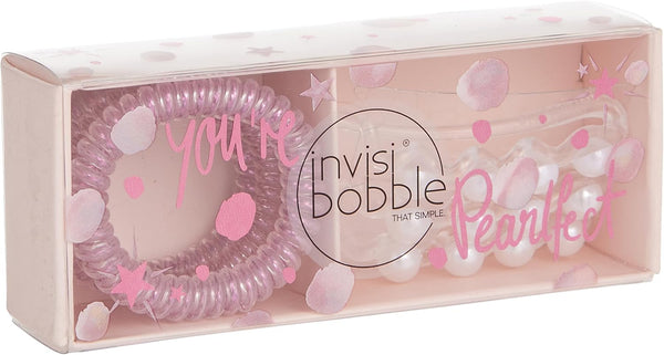 Invisibobble Sparks Flying Duo Hair Accessories Set, 3 Slim Elastics and 3 Pearl-Decorated Clips