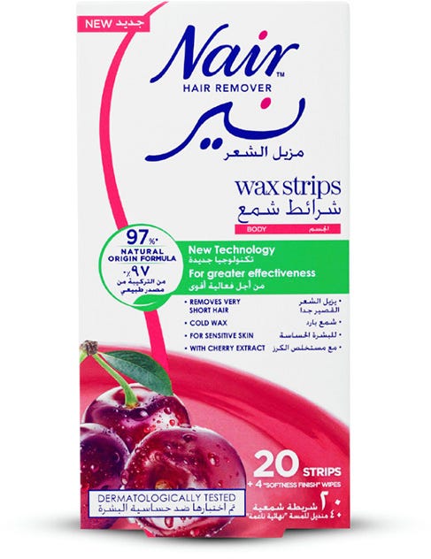 Nair Hair Remover Wax Strips Cherry Extract 20 Strips with 4 Post-Wax Wipes
