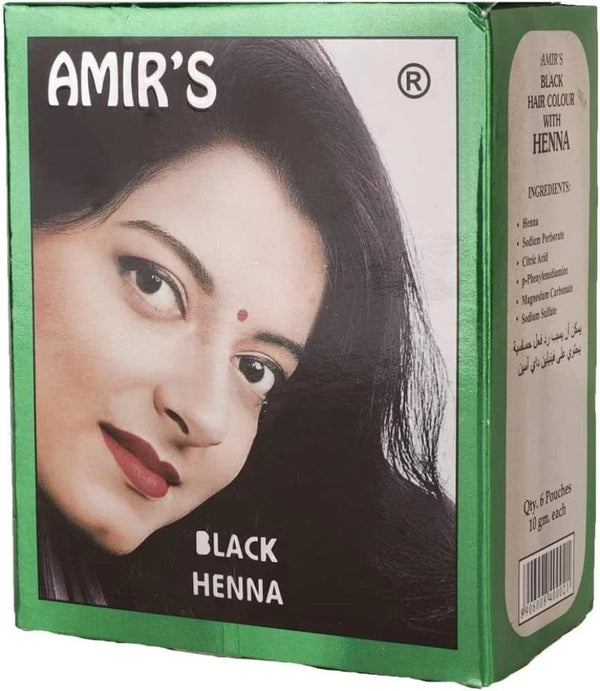 Amir's Black Henna Hair Color Powder Natural Herbal Formula Black 6 Pouches