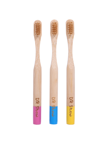 DR Show Bamboo Toothbrushes Soft Bristles Natural Handle 3 Pieces