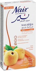 Nair Facial Cold Wax Strips Apricot Milk Extract 20 Strips with 4 Post-Wax Wipes