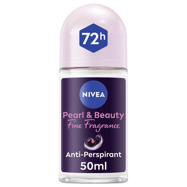 NIVEA Pearl & Beauty Roll-On Antiperspirant with Pearl Extract and Avocado Oil, Black Pearl, 50ml