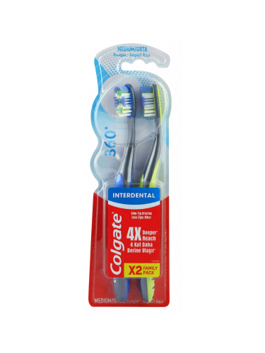 Colgate 360 Interdental Medium Toothbrush Twin Pack Assorted Colors
