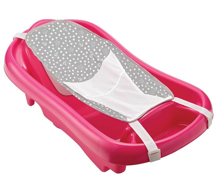 The First Years Sure Comfort Newborn to Toddler Bath Tub With Mesh Whale Sling, Pink, 1 Pc