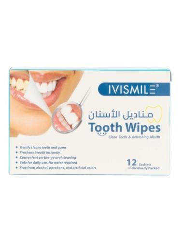 IVISMILE Tooth Wipes Individually Packed Oral Hygiene Wipes, 12 Sachets