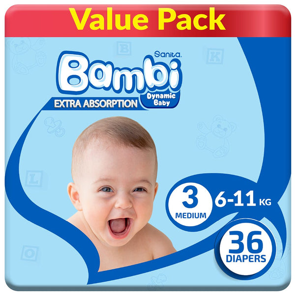 Bambi Size 3 Baby Diapers Regular Fit 36 Pack
