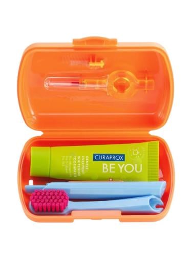 Curaprox Travel Set Oral Care Kit CS 5460 Toothbrush, Be You Toothpaste, Interdental Brushes, Orange Case