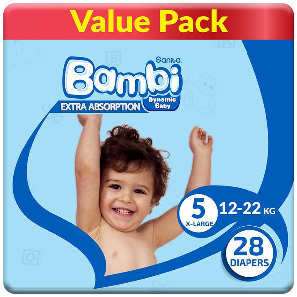 Bambi Size 5 Baby Diapers Regular Fit Compressed Absorbent Core 28 Pieces